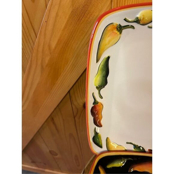 Clay Art Caliente Hand Painted StoneLite Serving Dishes Square Set Of 2 11” (847 - Picture 8 of 14